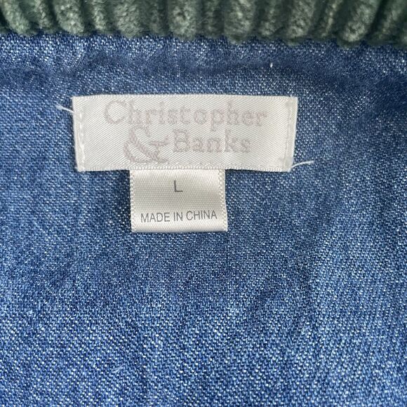 Christopher & Banks Christmas Denim Jacket Snowman Embroidered Size Large - Picture 8 of 13